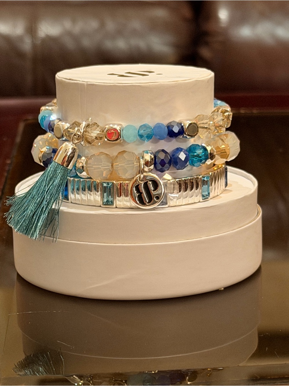 Bomb Party New! Blue Tassel and Bead Stack Bracelet Set